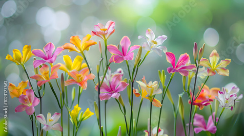 Glorious Bloom of Colorful Ixia Flowers: A Vivid Spring Canvas Painted by Nature photo