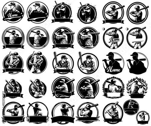31 Baseball Men Stickers Sublimation Designs for T-shirt and Paper print illustration