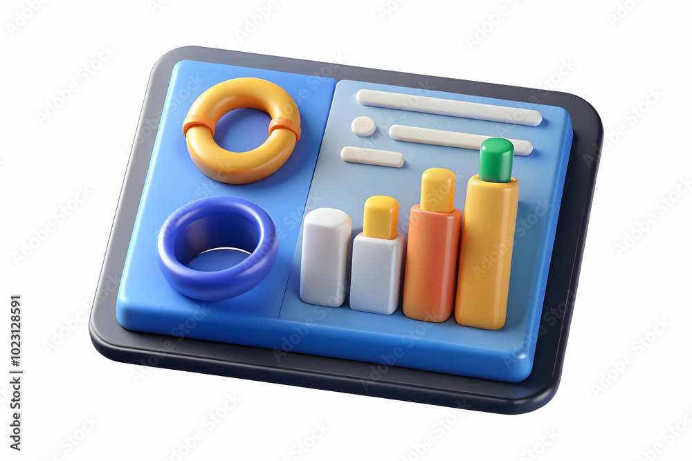 3D Glossy Tablet on Marketing Officer's Desk Displaying Campaign Analytics - Close-Up Shot Highlighting Technology's Role in Modern Marketing, 3D Icon Isolated on White Background