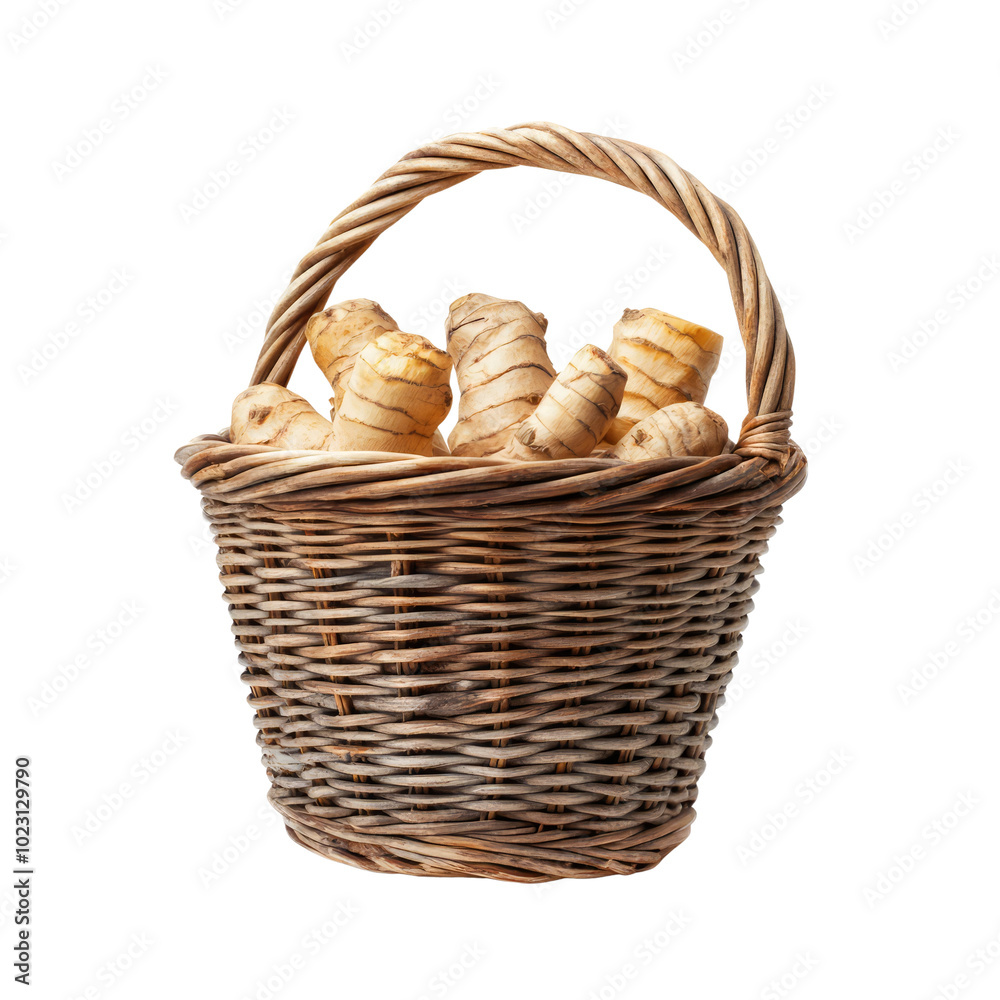 Wicker basket filled with freshly baked bread rolls on a white isolated background. Transparent PNG Wicker basket filled with freshly baked bread rolls on a white isolated background. Transparent PNG