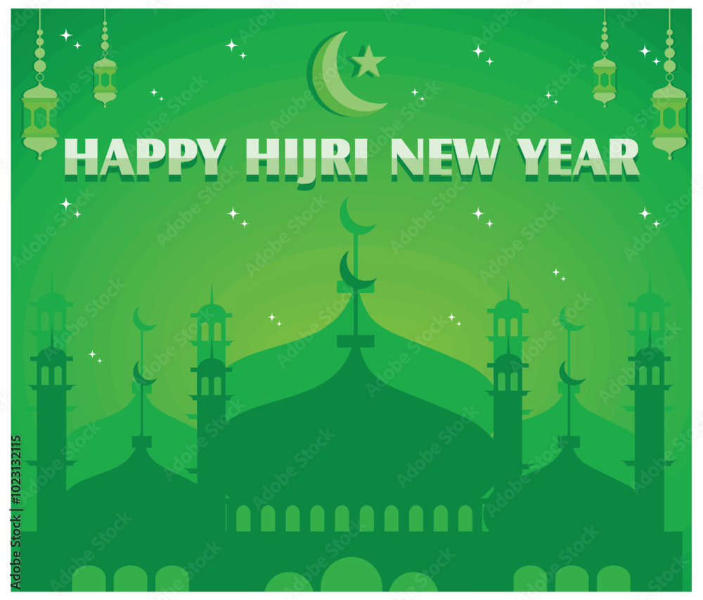 Happy Islamic Hijri New Year. flat vector modern illustration Happy Islamic Hijri New Year. flat vector modern illustration