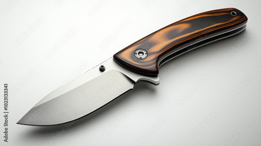 A sleek folding knife with a stainless steel blade and a stylish handle design. A sleek folding knife with a stainless steel blade and a stylish handle design.