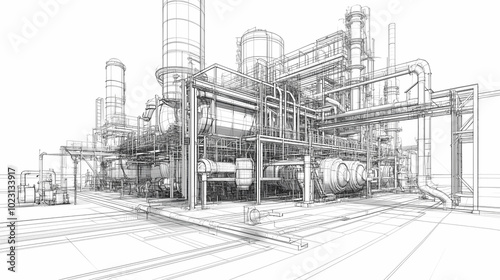 Sketch of industrial equipment. Wire-frame style. 3d illustration