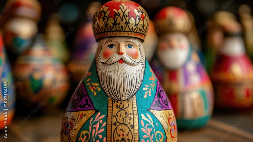 Fototapeta premium Decorated wooden figures of saint nicholas with intricate details celebrating happy st. nicholas day ai