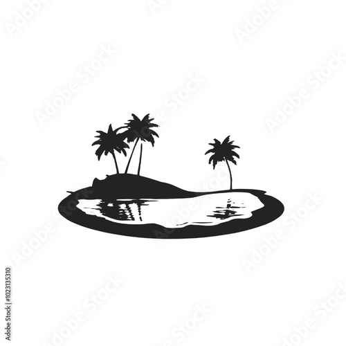 A tropical island with palm trees in the middle of a body of water 