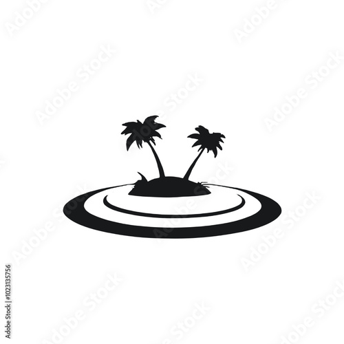 A tropical island with palm trees in the middle of a body of water 