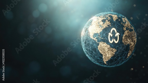 Glowing globe with recycling symbol, representing global sustainability