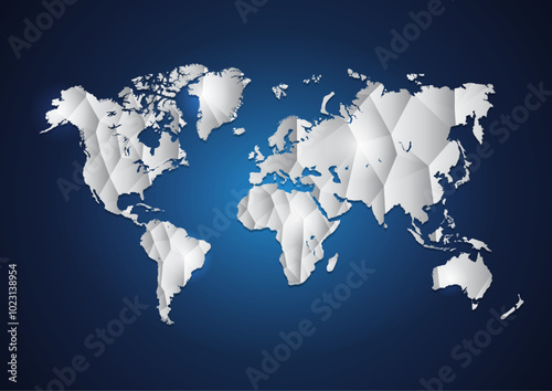 World map with a colorful, geometric pattern made of triangles. Perfect for travel, diversity, and global themes.