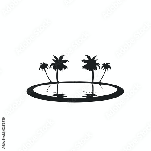 A tropical island with palm trees in the middle of a body of water 