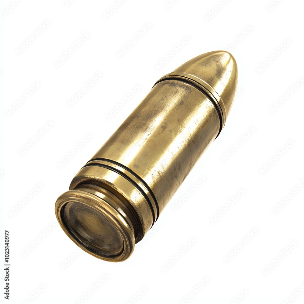 Brass bullet casing on a white isolated background. Brass bullet casing on a white isolated background.
