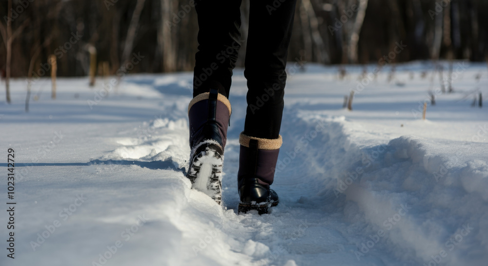 Winter walk in the showcasing warm boots pristine nature Winter walk in the showcasing warm boots pristine nature