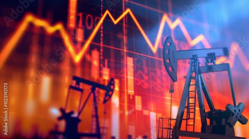 Close-up of digital screen showing oil price graph with rising lines, symbolizing market fluctuations and economic trends in the energy sector.