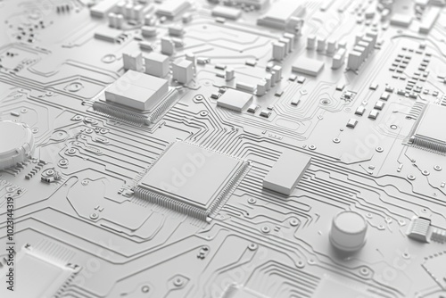 White circuit board texture background for computer technology with space for text.