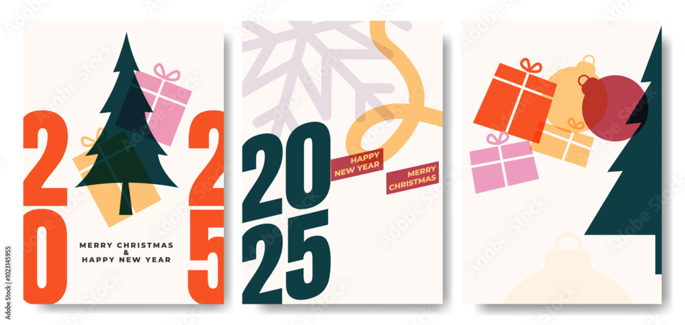 New Year And Christmas Poster Set. New Year And Christmas Poster Set.