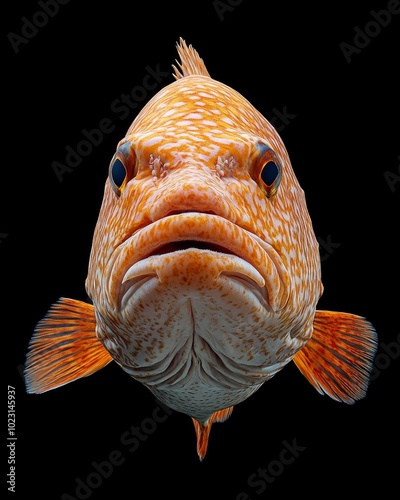 the Nassau Grouper, portrait view, white copy space on right, Isolated on black Background photo