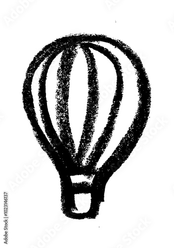 Hot Air Balloon Transport Crayon Chalk Drawing Icon Vector
