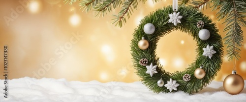 Christmas Wreath on Snowy Background