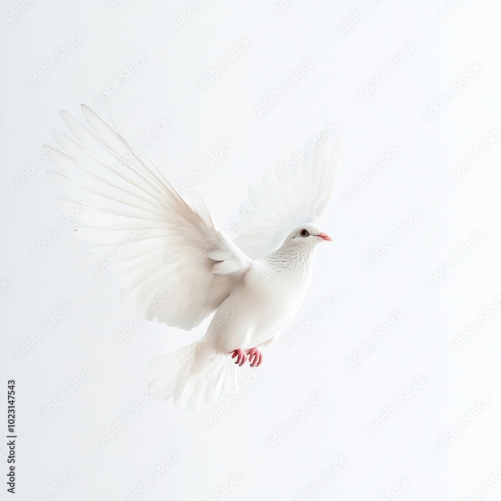 Fototapeta premium A flying white dove bird photography graceful feathers.