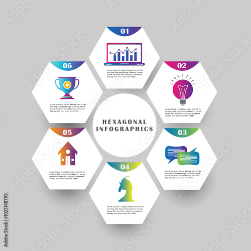 Hexagon Diagram Infographic Template. Infographic hexagon 6 process to success