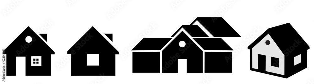House icons set. Isolated outline house pictogram. Transparent estate symbol. Home sign in black. Real estate pictogram collection. Property illustration. House icons set. Isolated outline house pictogram. Transparent estate symbol. Home sign in black. Real estate pictogram collection. Property illustration.
