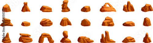 Desert stones icons set. Set of cartoon different shape rocks creating beautiful natural landscape design elements