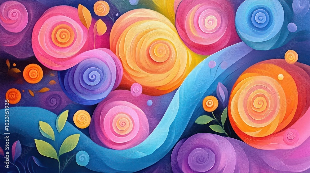 Fototapeta premium A vibrant abstract artwork featuring swirling floral patterns and flowing colors.