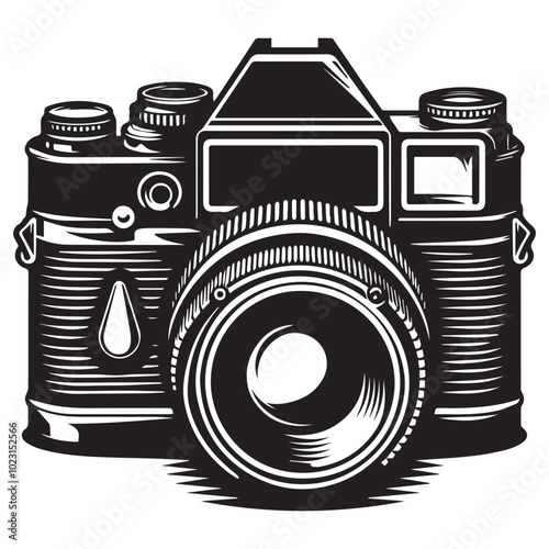 A simple camera icon displayed prominently on a clean white background, symbolizing photography and visual media