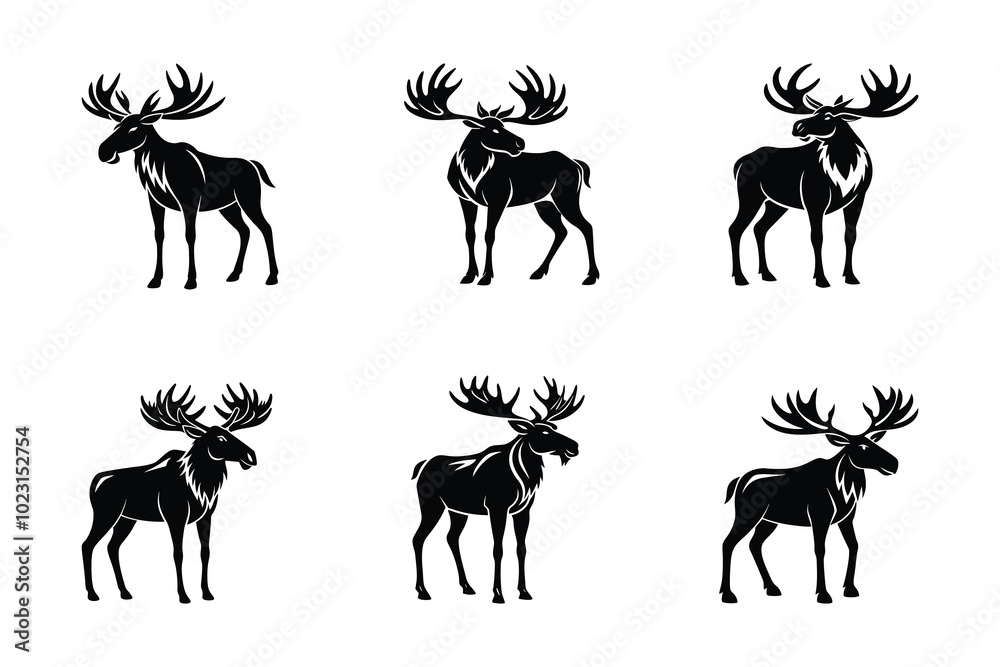 Moose logos icons, Deer set vector illustration, Collection of Elk, Stag or Reindeer silhouette Moose logos icons, Deer set vector illustration, Collection of Elk, Stag or Reindeer silhouette