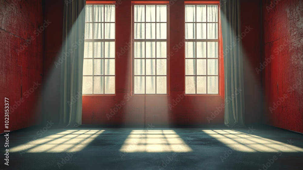 A room with three windows and white curtains A room with three windows and white curtains