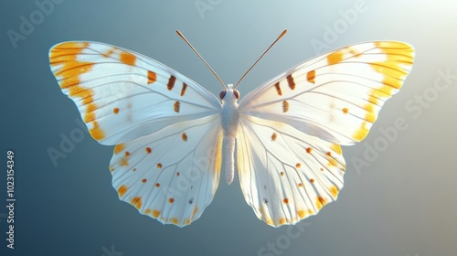 A white butterfly with orange spots on its wings photo