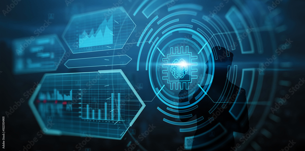 Businessman analyzing data growth increasing sales, marketing, development, management, ideas innovation planning strategy, futuristic chart hologram blue background Businessman analyzing data growth increasing sales, marketing, development, management, ideas innovation planning strategy, futuristic chart hologram blue background