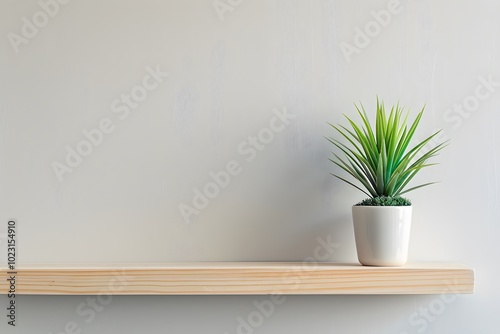 Minimalist Shelf Decor with a Lush Green Plant