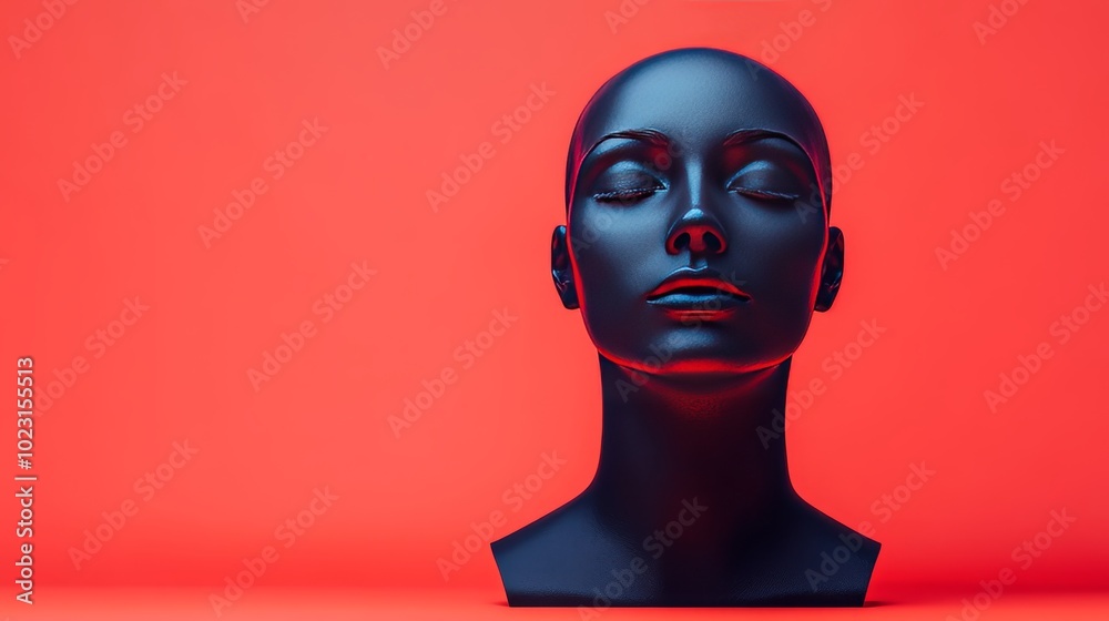 A black head with a red background A black head with a red background