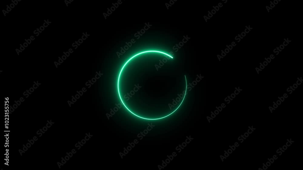 Neon glowing circle loading bar on black background. Circle shape frame.