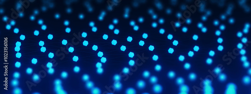 Business Digital cyberspace technology concept, digital atom cell waveform plexus computer tech art abstract illustration blue 3D banner background.