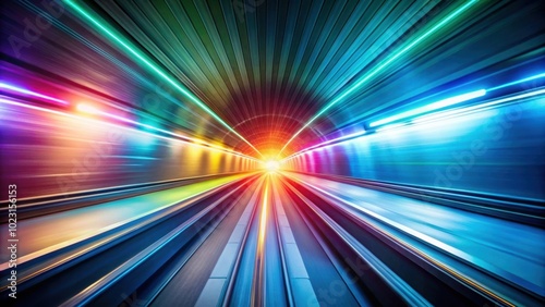 Colorful light trails accelerating through tunnel, abstract, vibrant, concentric, motion, speed, energy, dynamic