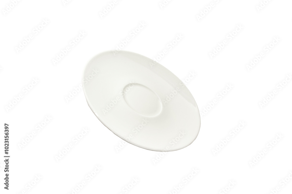 White saucer for tea or coffee on isolated white background close up White saucer for tea or coffee on isolated white background close up