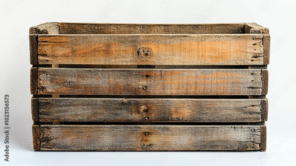 Weathered Wooden Crate with Four Horizontal Panels Weathered Wooden Crate with Four Horizontal Panels