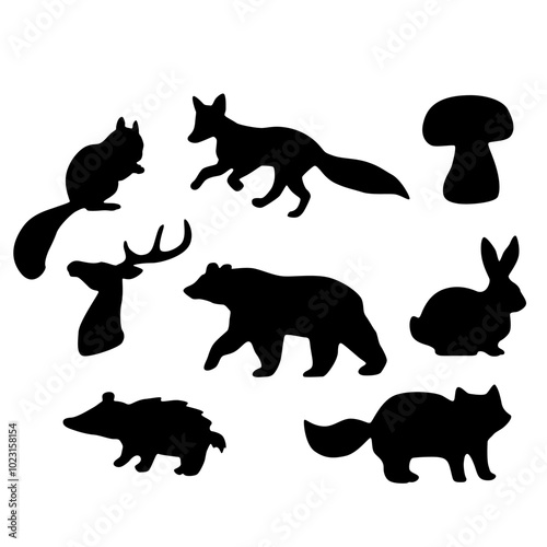 Forest animals silhouettes collection.