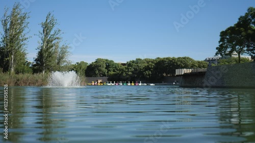Beautiful View of a Pond in a Park on a Sunny Day. Slow Motions. 4K
