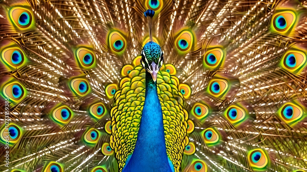 Obraz premium Vibrant Peacock Feathers in Breathtaking Full Fan Display Capturing Nature s Elegant Design
