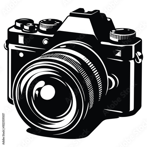 A simple camera icon displayed prominently on a clean white background, symbolizing photography and visual media