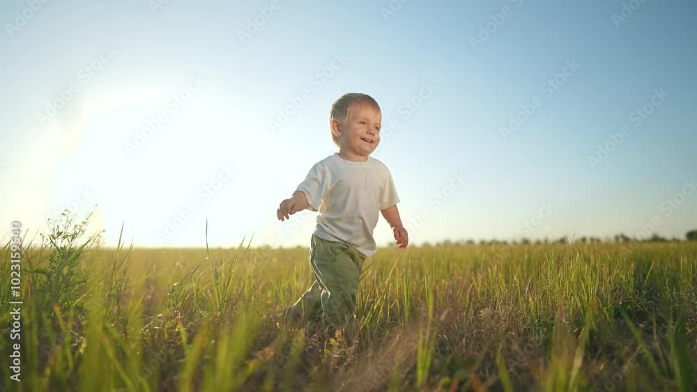 Toddler taking first steps outdoors. Happy toddler learn to walk in nature. Joyful first steps in open field. Toddler explores outdoors with first steps. Active lifestyle toddler first steps in nature Toddler taking first steps outdoors. Happy toddler learn to walk in nature. Joyful first steps in open field. Toddler explores outdoors with first steps. Active lifestyle toddler first steps in nature