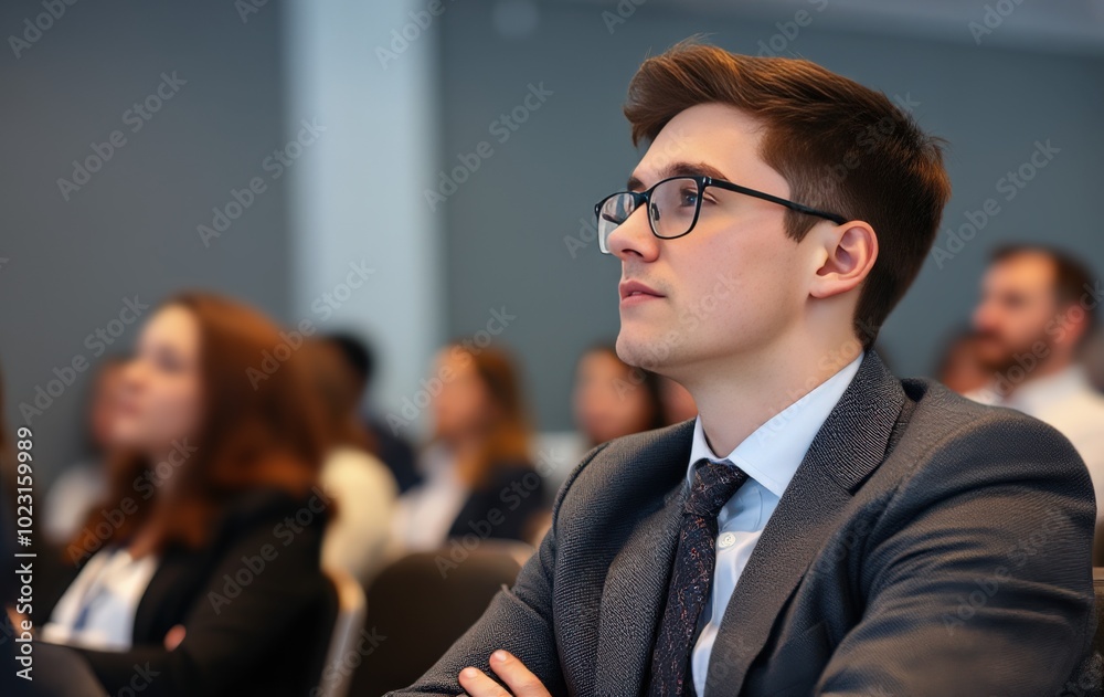 Thoughtful Audience Member at Business Event Thoughtful Audience Member at Business Event
