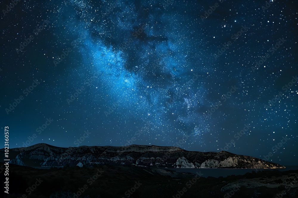 Breathtaking Night Sky Over Serene Landscape with Milky Way Breathtaking Night Sky Over Serene Landscape with Milky Way