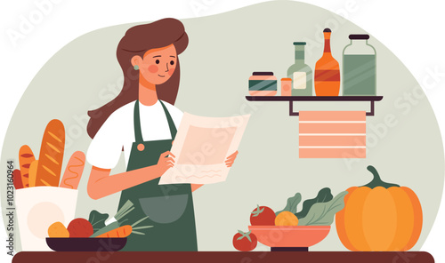 Reading recipes in the kitchen Illustration