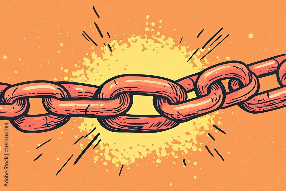 Obraz premium A stylized chain breaking with a burst background.