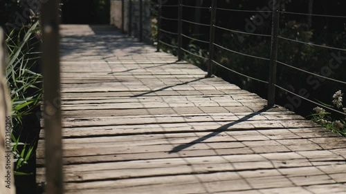 Old Wooden Bridge in the Park. Slow Motions. 4K