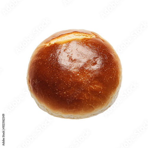 A plain freshly baked burger bun top view on an isolated background