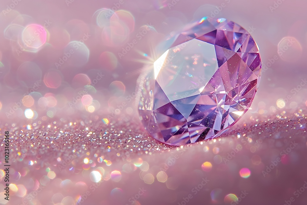 Captivating Close-Up of a Sparkling Pink Diamond on a Glittery Background Captivating Close-Up of a Sparkling Pink Diamond on a Glittery Background